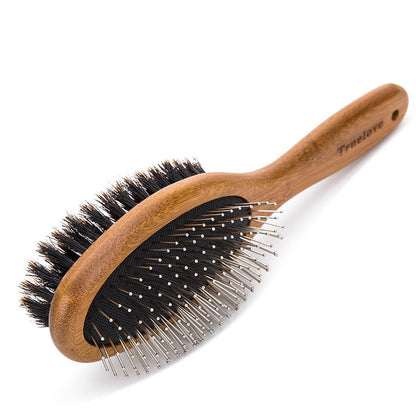 True Love Bamboo Double Brush - Eco-Friendly, Medium to Long Fur, Comfortable