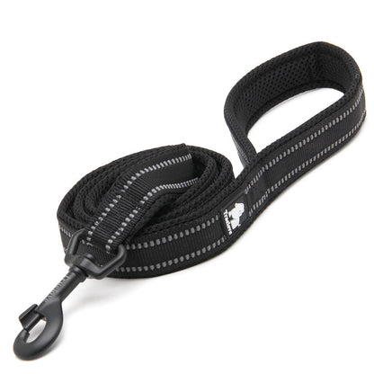 Nylon Reflective Dog Lead 2m with Soft Mesh Padding - Black S