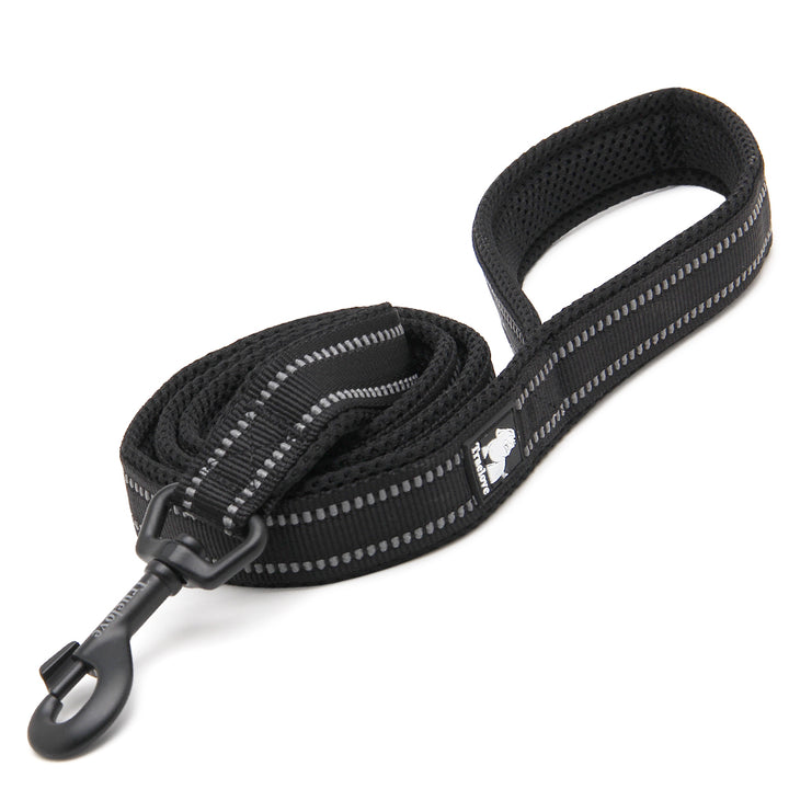 Nylon Reflective Dog Lead 2m Black XS with Soft Mesh Padding and Swivel Hook
