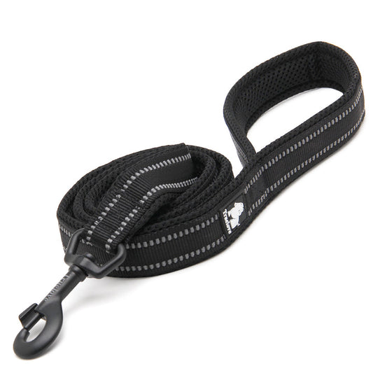 Nylon Reflective Dog Lead 2m Black XS with Soft Mesh Padding and Swivel Hook