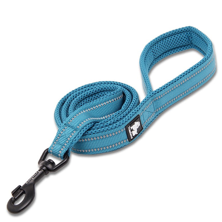 Nylon Reflective Dog Lead 2m Blue S with Soft Mesh Padding and Swivel Hook