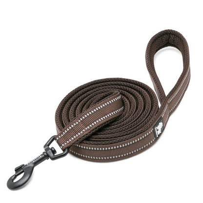 Nylon Reflective Dog Lead 2m Brown M - Durable, Ergonomic, 3M Reflectors