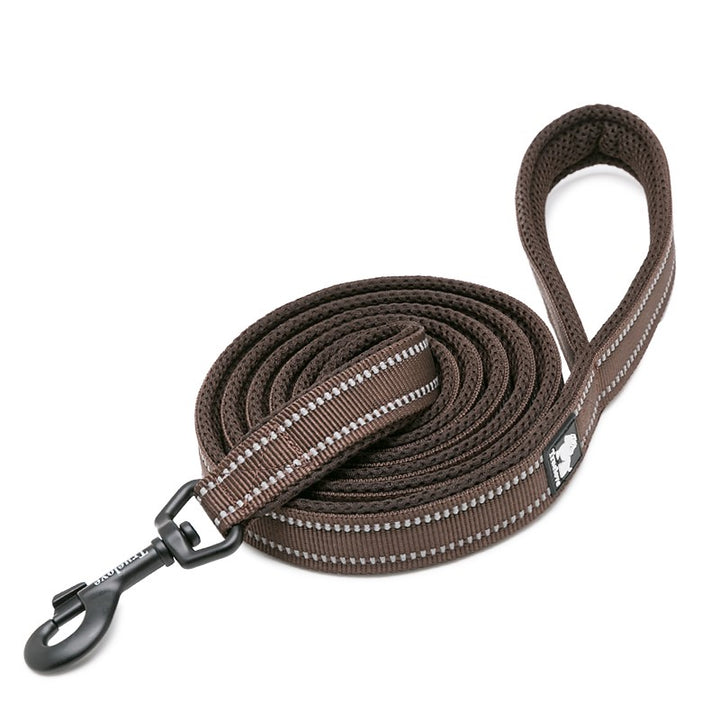 Nylon Reflective Dog Lead 2m Brown XS with Soft Mesh Padding and Durable Hook