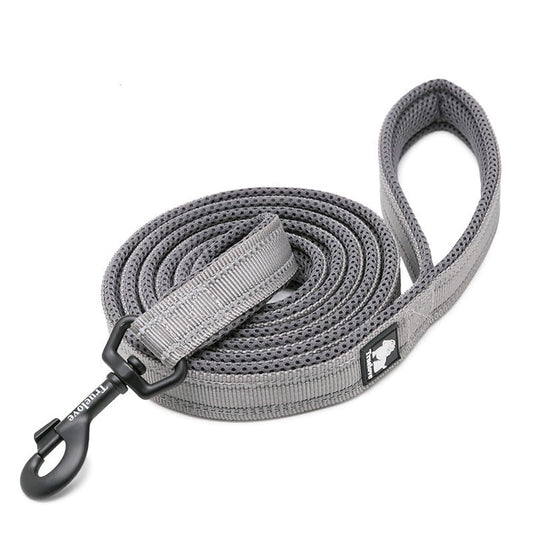 V188 Reflective Dog Lead 2m Grey L - Nylon, 3M Reflectors, Ergonomic Grip