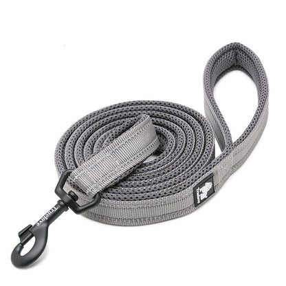 Nylon Reflective Dog Lead 2m Grey M - Durable, Ergonomic Design, 3M Reflectors