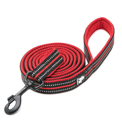 Nylon Reflective Dog Lead 2m Red L with Soft Mesh Padding and Swivel Hook