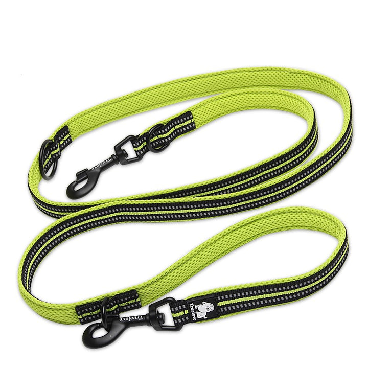 Premium Neon Yellow 7 Way Multi Function Reflective Dog Leash Size M