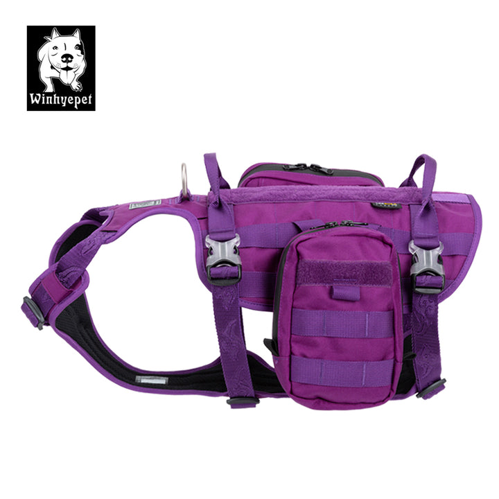 Whinhyepet Military Dog Harness Backpack - Purple L
