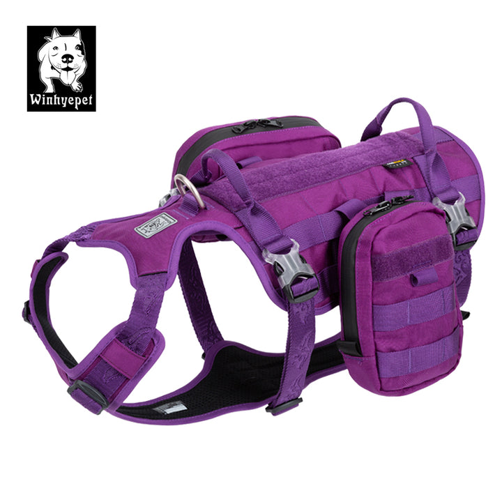 Whinhyepet Military Dog Harness Backpack - Purple L