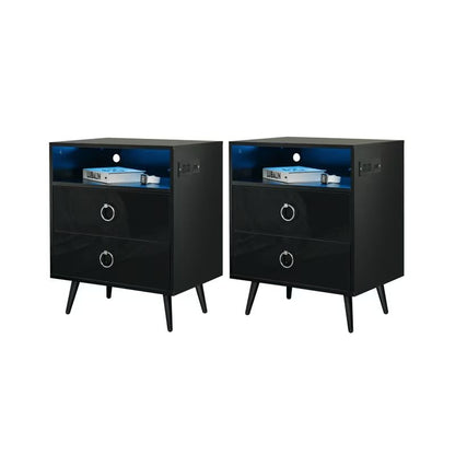 Amelia Modern Black Bedside Table with USB - Set of 2