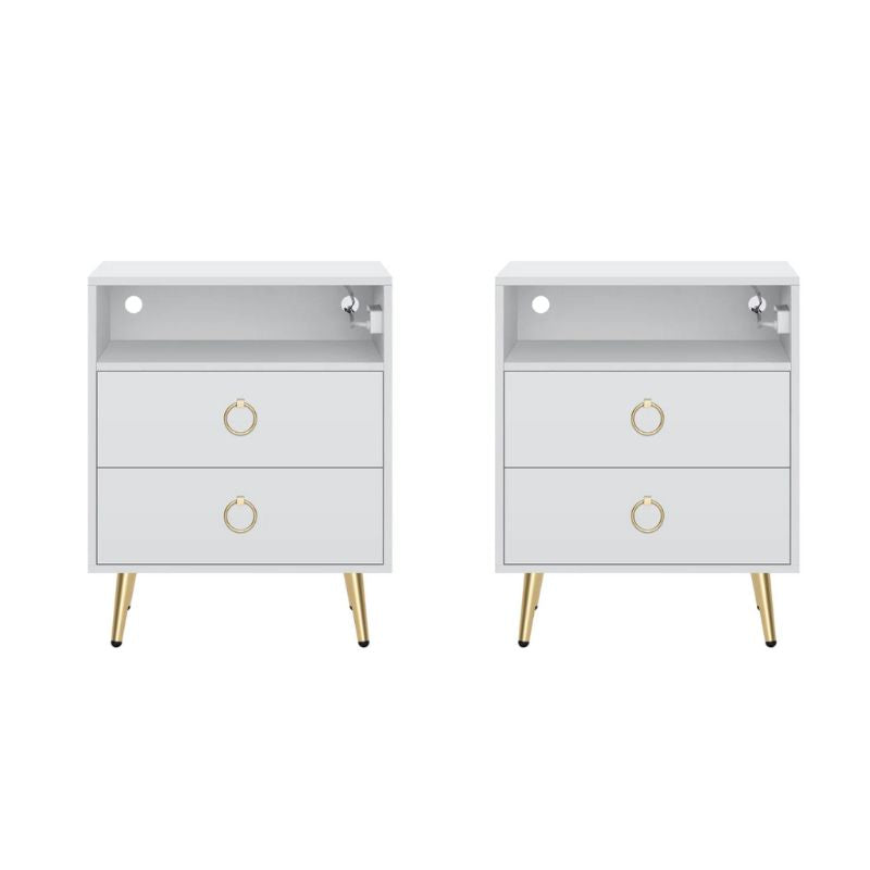 Amelia Modern LED Bedside table with USB and power socket white x 2 - SuperSaverAU - view 1
