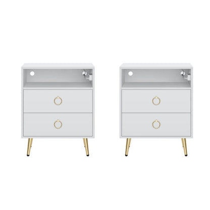 Amelia Modern LED Bedside table with USB and power socket white x 2