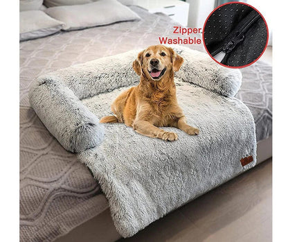 Kuta Pet Furniture Protector with Calming Faux Fur & Non-Slip Bottom - Medium Grey