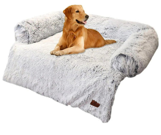 Kuta Pet Furniture Protector with Calming Faux Fur & Non-Slip Bottom - Medium Grey