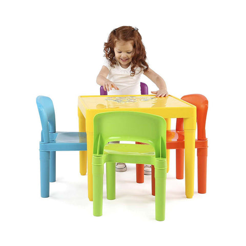 Kids 5-Piece Plastic Table and 4 Chairs Set Multicoloured for Ages 3-8 - SuperSaverAU - view 2