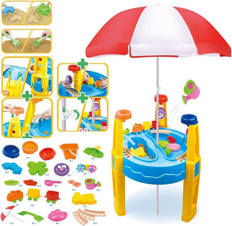 Outdoor Sand and Water Table Toy with Umbrella (28 Pcs Accessories) - SuperSaverAU - view 2