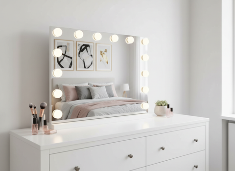 Lenoxx White Hollywood LED Beauty Mirror 14 Bulbs 50x42cm USB-A USB-C