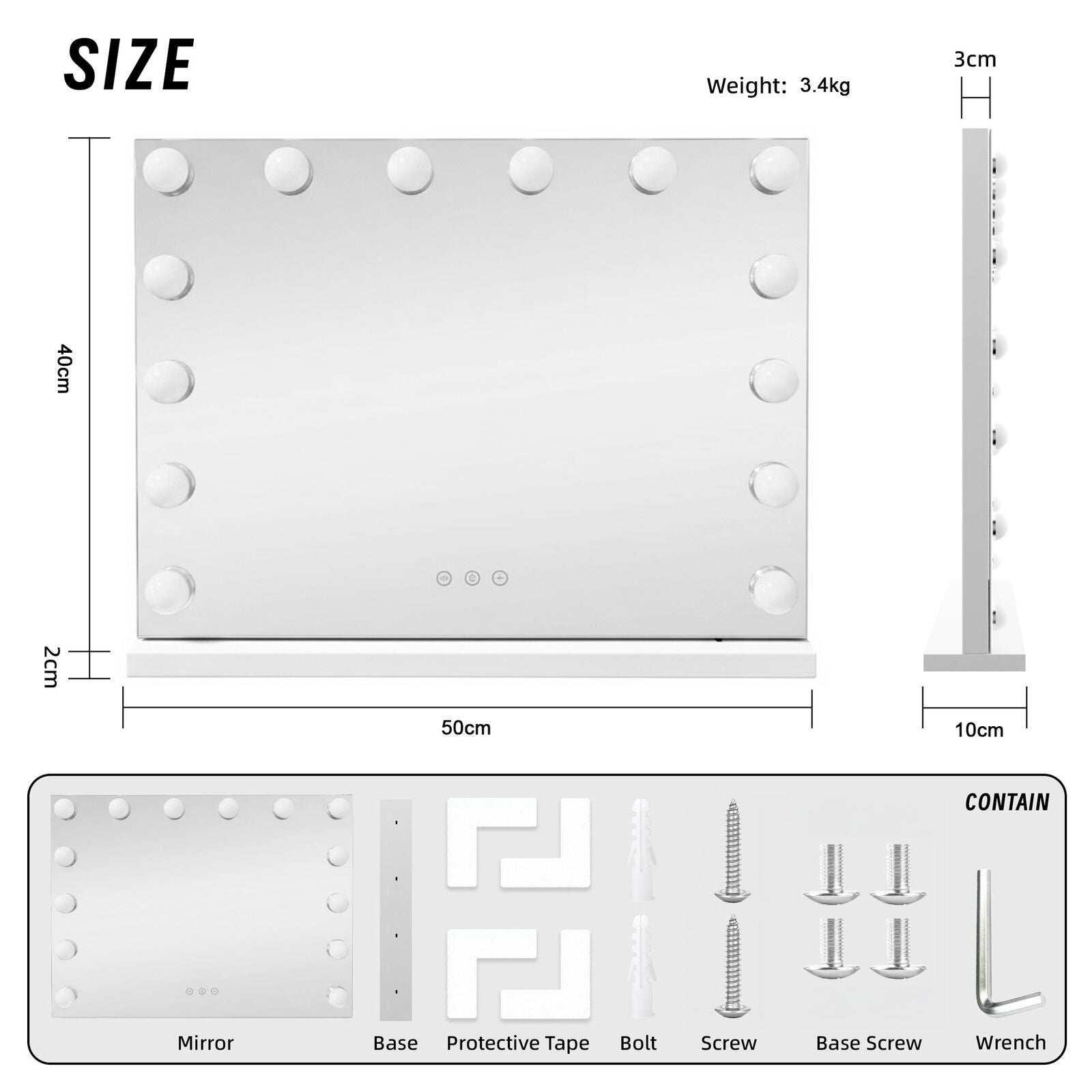 Lenoxx White Hollywood LED Beauty Mirror 14 Bulbs 50x42cm USB-A USB-C