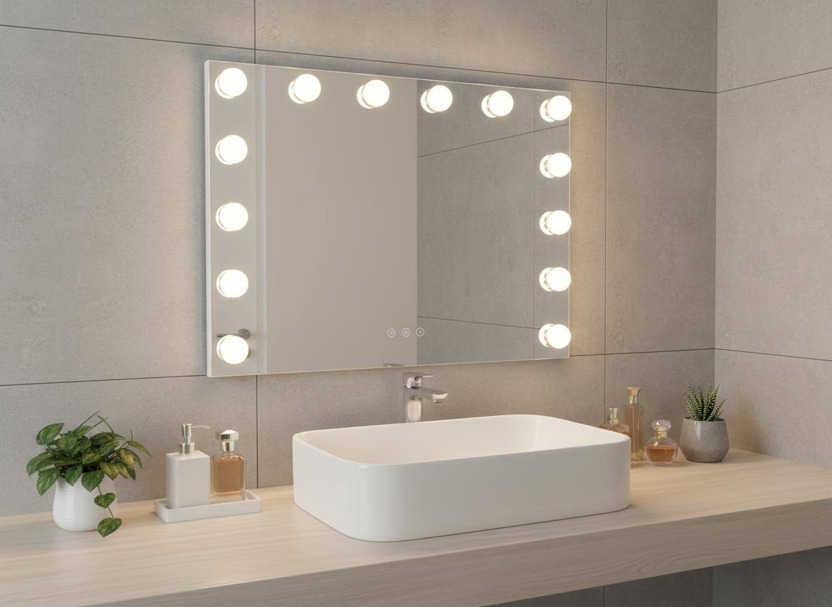 Lenoxx White Hollywood LED Beauty Mirror 14 Bulbs 50x42cm USB-A USB-C