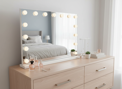 Lenoxx White Hollywood LED Beauty Mirror 15 Bulbs 58x48cm USB-A USB-C