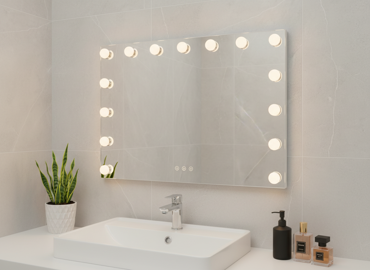 Lenoxx White Hollywood LED Beauty Mirror 15 Bulbs 58x48cm USB-A USB-C