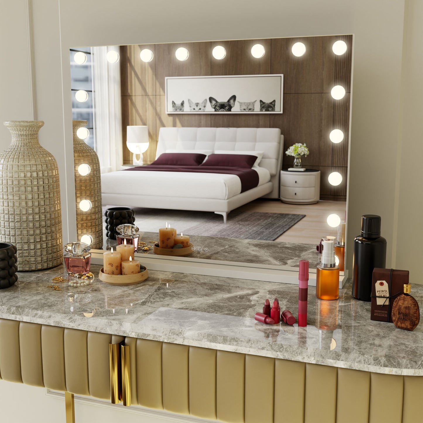 Beauty Mirror with 18 LED Bulbs - USB Ports & Colour Settings