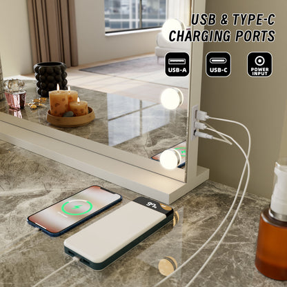 Beauty Mirror with 18 LED Bulbs - USB Ports & Colour Settings