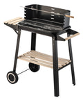 Charcoal Grill BBQ with Manual Rotisserie Stick on Trolley Stand - SuperSaverAU - view 1