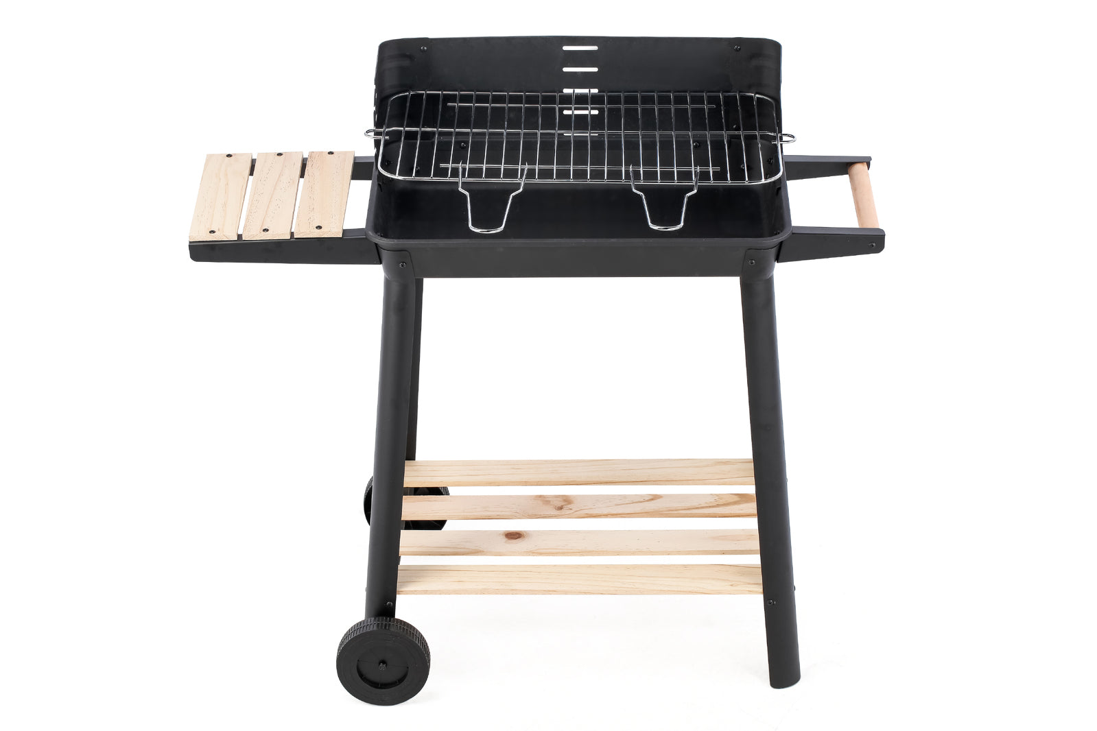 Charcoal Grill BBQ with Manual Rotisserie Stick on Trolley Stand - SuperSaverAU - view 2