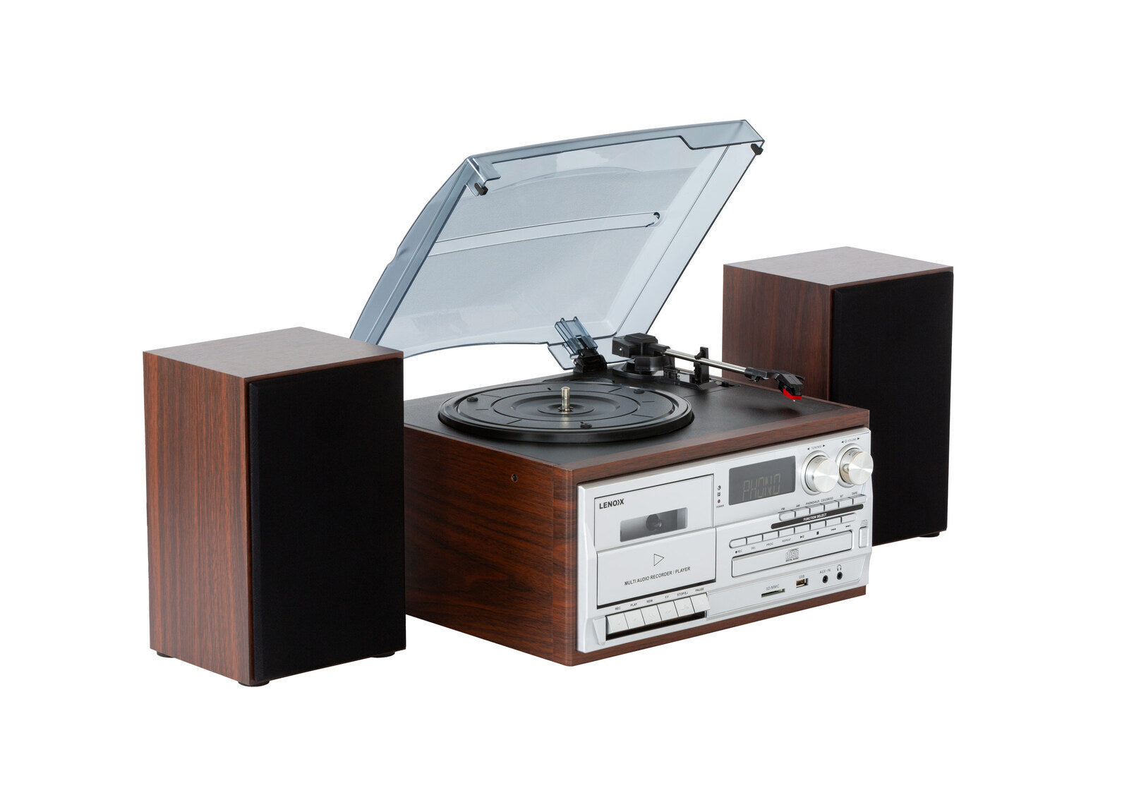 Premium Brown Audio Home Entertainment System with Turntable and Wireless Streaming