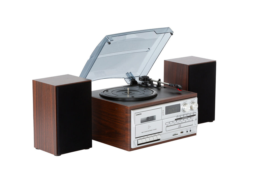 Premium Brown Audio Home Entertainment System with Turntable and Wireless Streaming