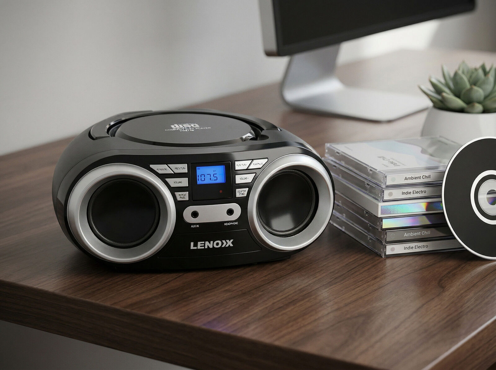 Premium Black Portable CD Player with FM Radio and AUX In