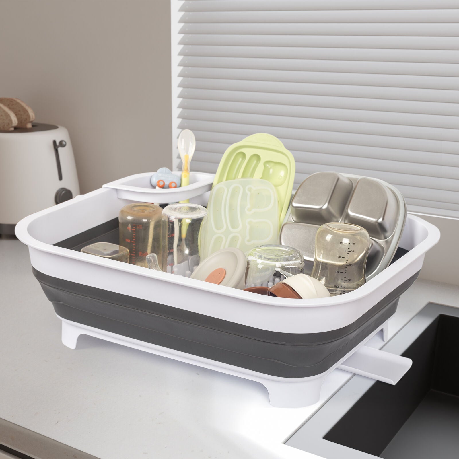 Collapsible Dish Rack 48x40x15.5cm with Utensil Section for Compact Kitchens & Camping - SuperSaverAU - view 2