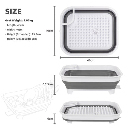 Collapsible Dish Rack 48x40x15.5cm with Utensil Section for Compact Kitchens & Camping