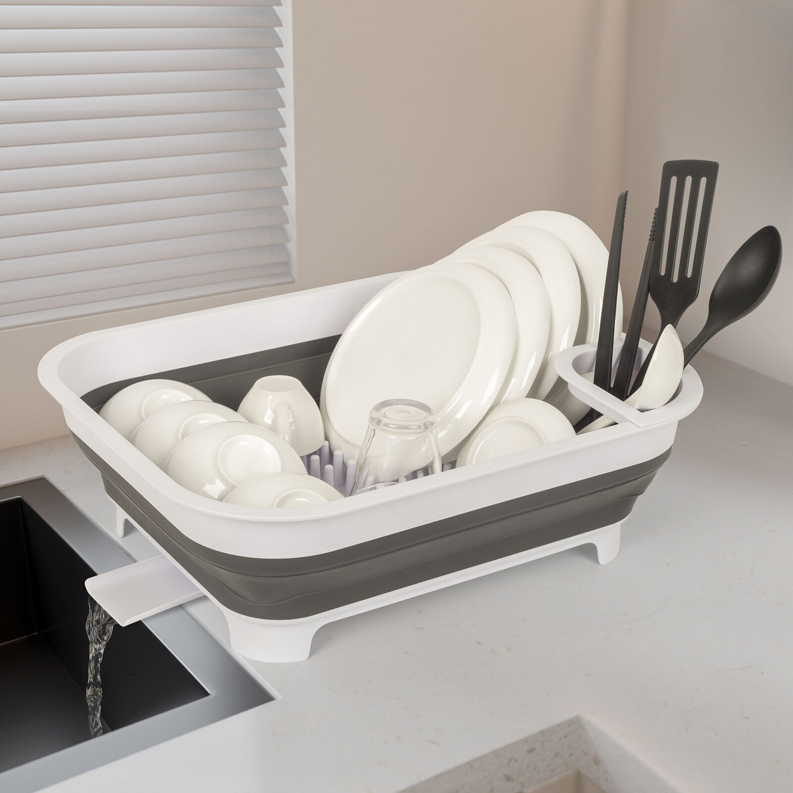 Collapsible Dish Rack 48x40x15.5cm with Utensil Section for Compact Kitchens & Camping - SuperSaverAU - view 4