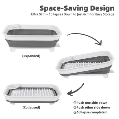 Collapsible Dish Rack 48x40x15.5cm with Utensil Section for Compact Kitchens & Camping