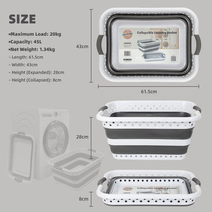 Collapsible Laundry Basket 45L - Space-Saving Hamper with Built-in Handles