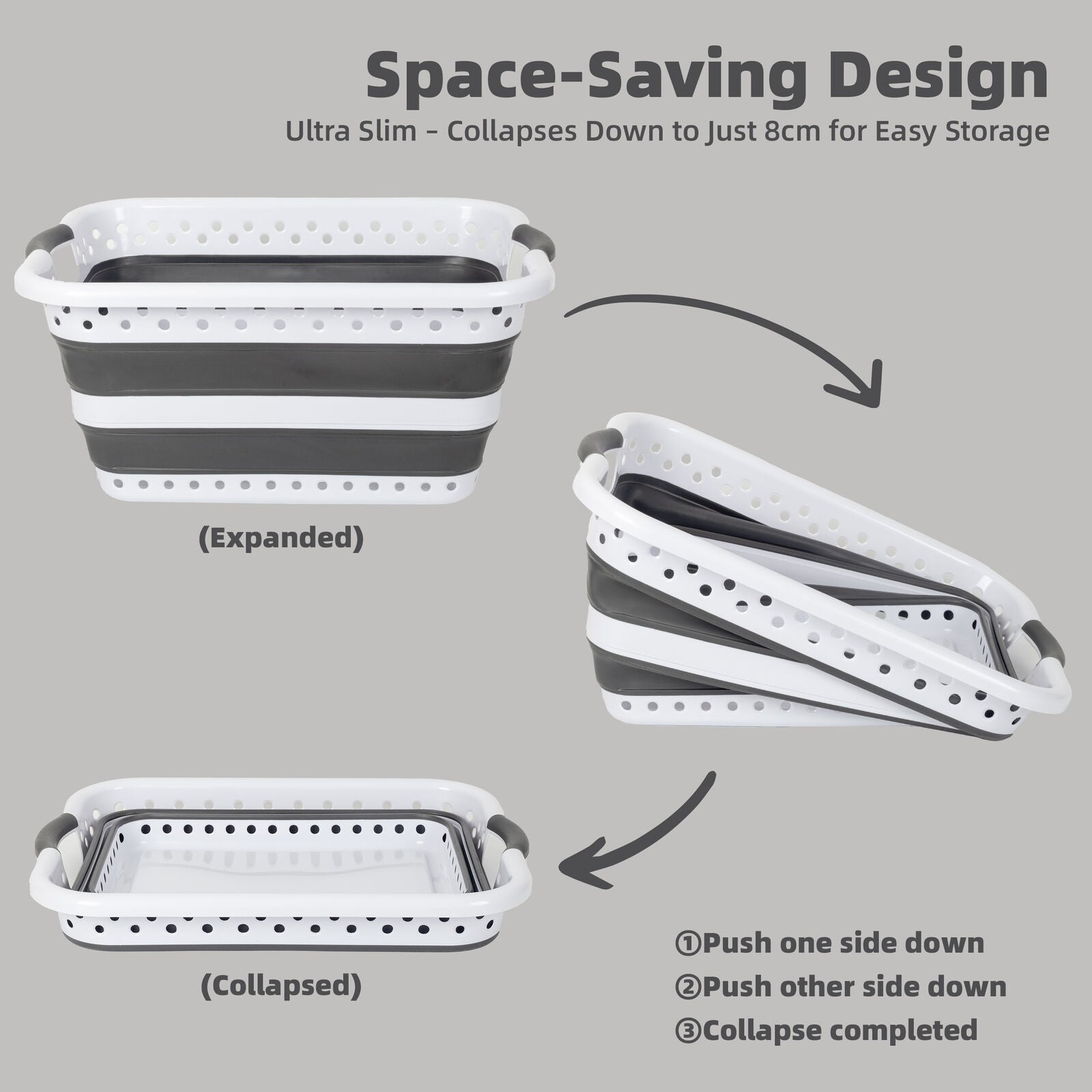 Collapsible Laundry Basket 45L - Space-Saving Hamper with Built-in Handles - SuperSaverAU - view 3