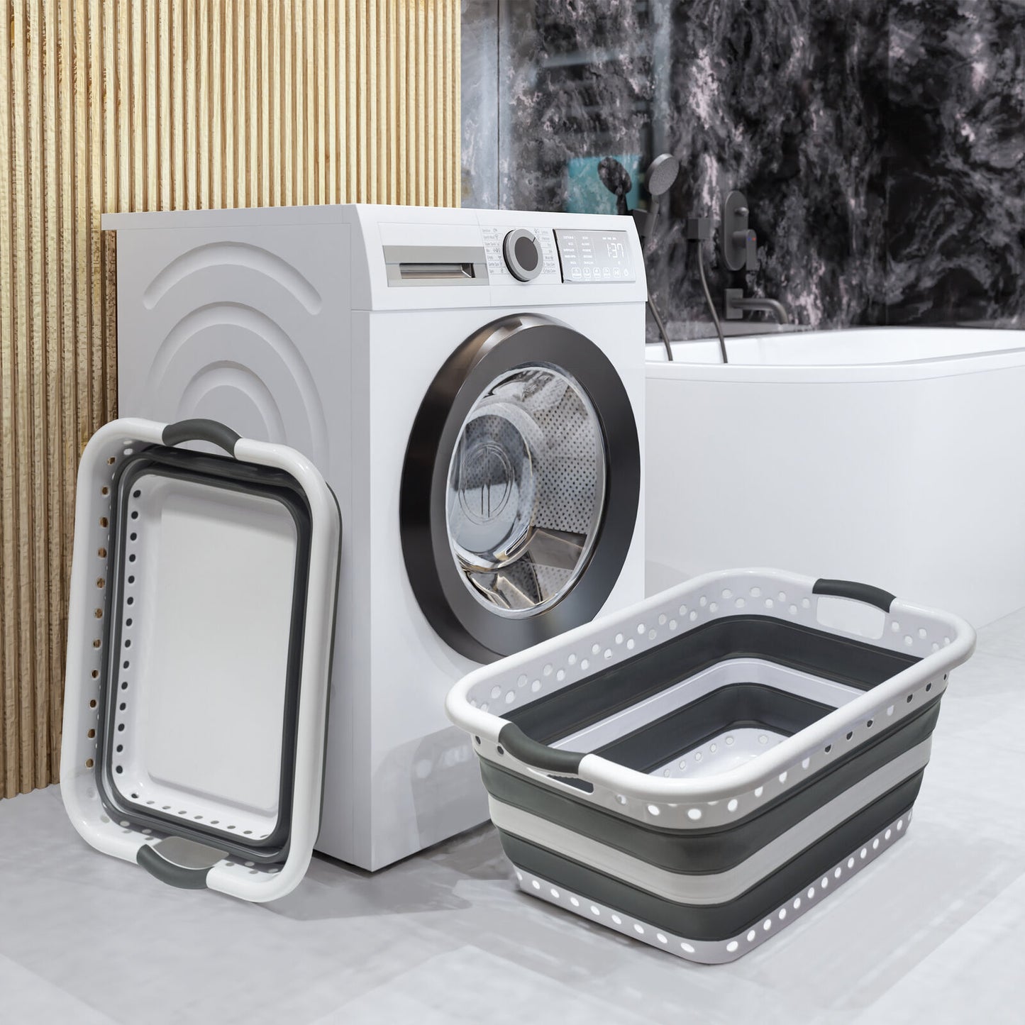 Collapsible Laundry Basket 45L - Space-Saving Hamper with Built-in Handles