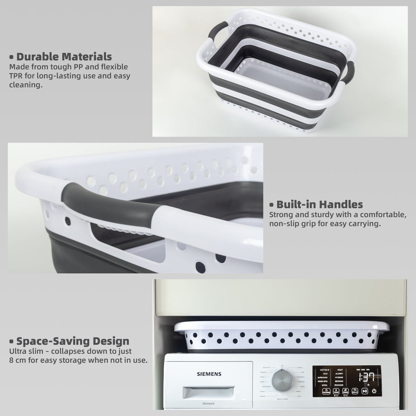 Collapsible Laundry Basket 45L - Space-Saving Hamper with Built-in Handles