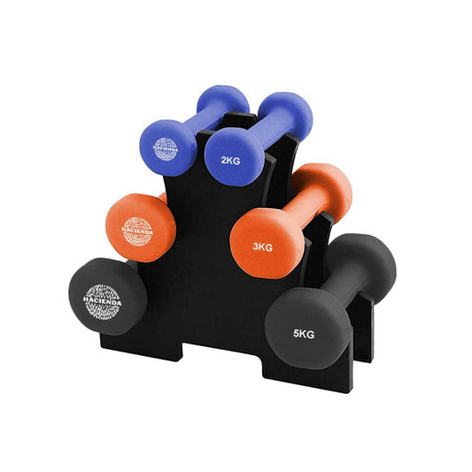 Hacienda 7-Piece 20kg Weighted Dumbbell Set with Rack - 2/3/5kg Dumbbells