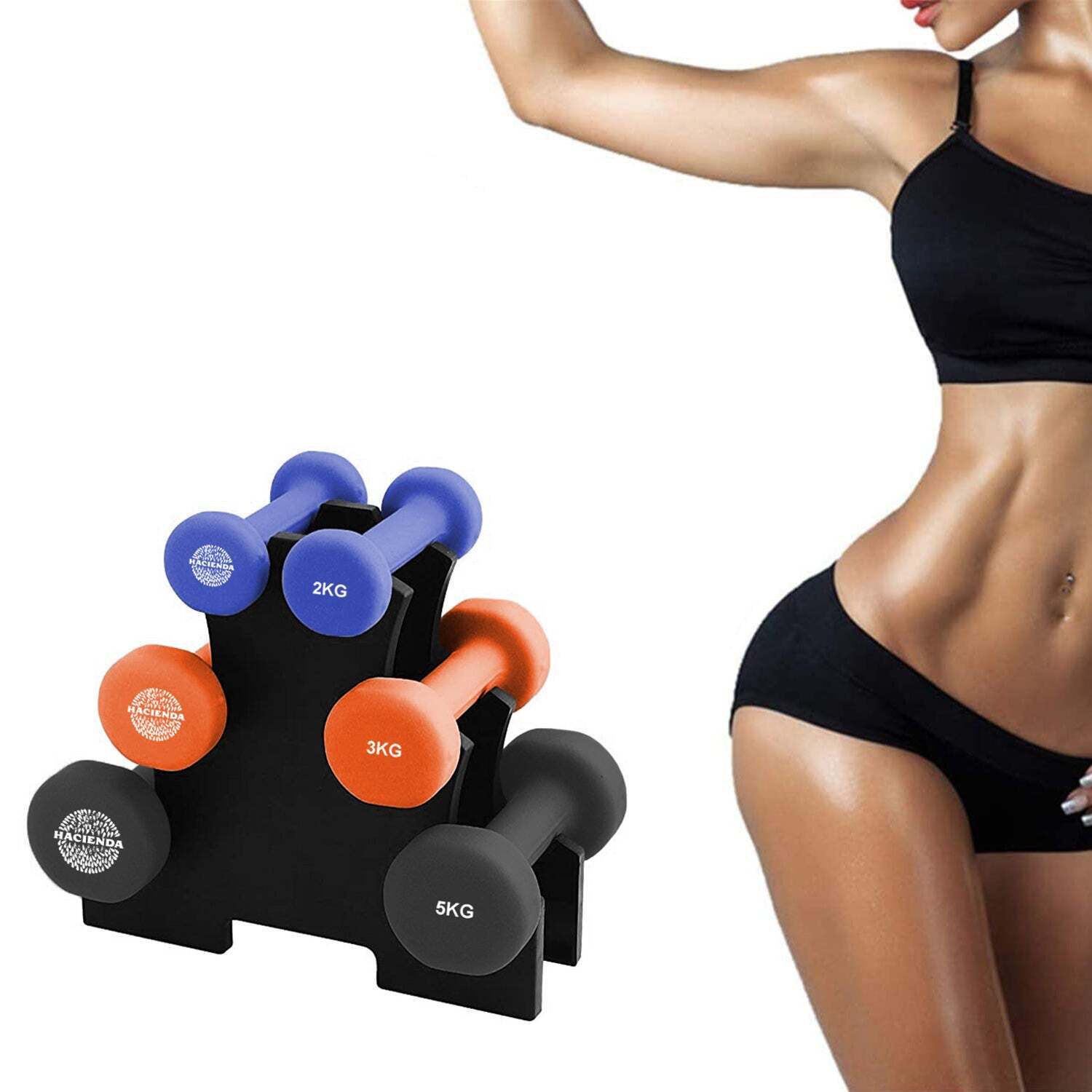 Hacienda 7-Piece 20kg Weighted Dumbbell Set with Rack - 2/3/5kg Dumbbells - SuperSaverAU - view 3