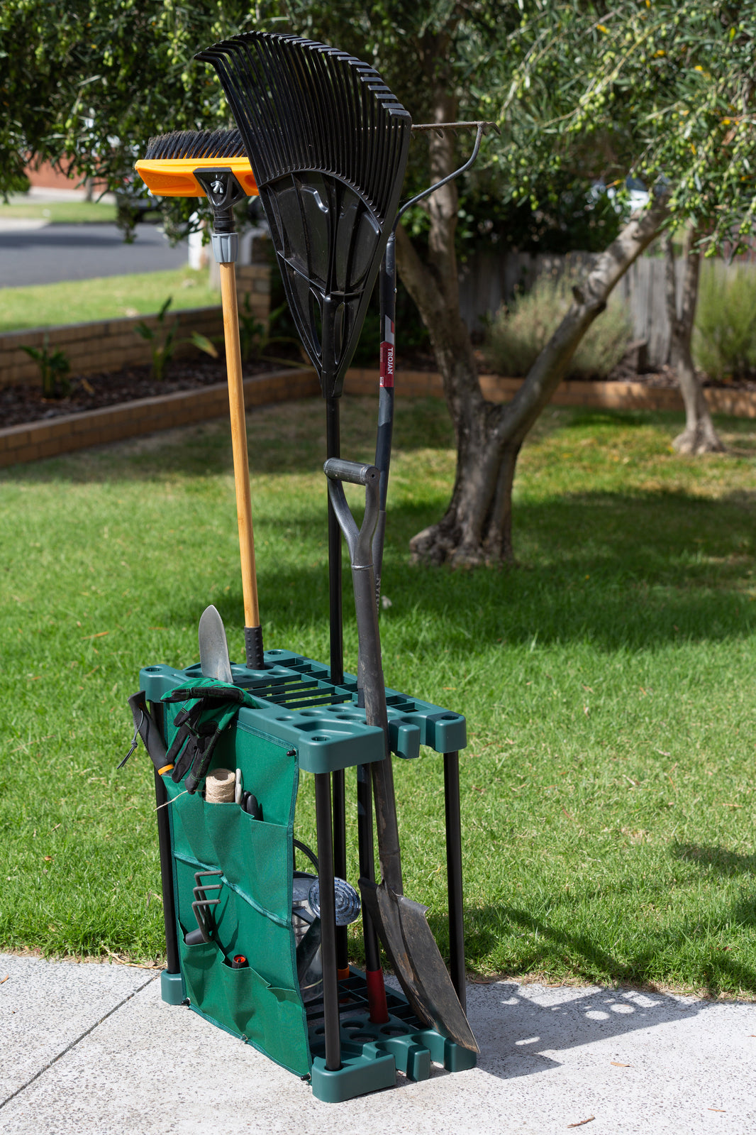 Garden Tools Storage Rack - 40 Tool Slots, Green, Durable Plastic, Indoor/Outdoor Use, Minimal Assembly, 58cm x 31cm x 60cm - SuperSaverAU - view 2