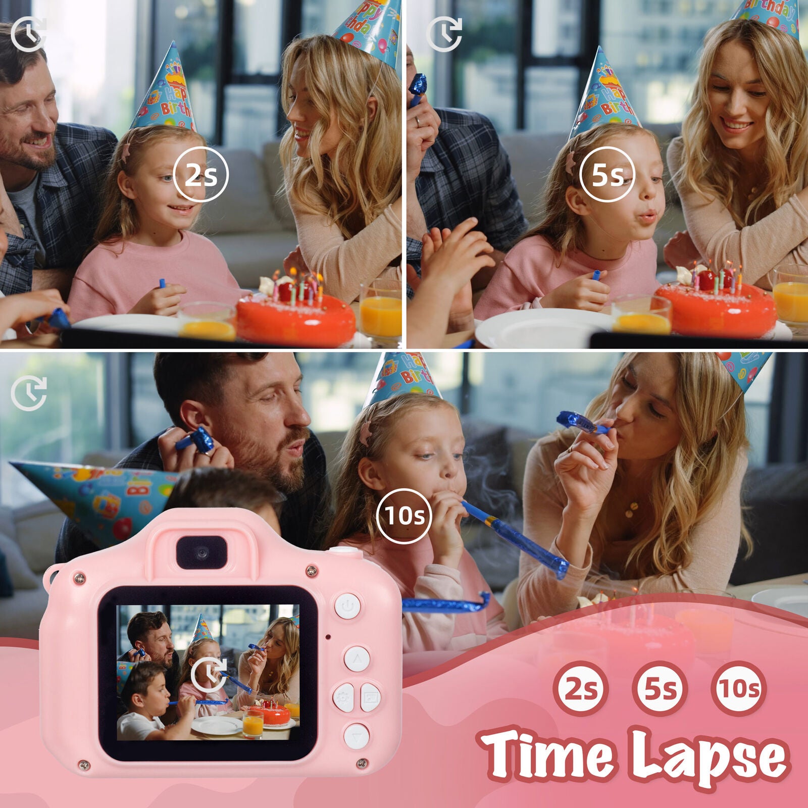 Kids Digital Dual Lens Camera, 4x Zoom and HD Video Recording (Pink) - SuperSaverAU - view 5