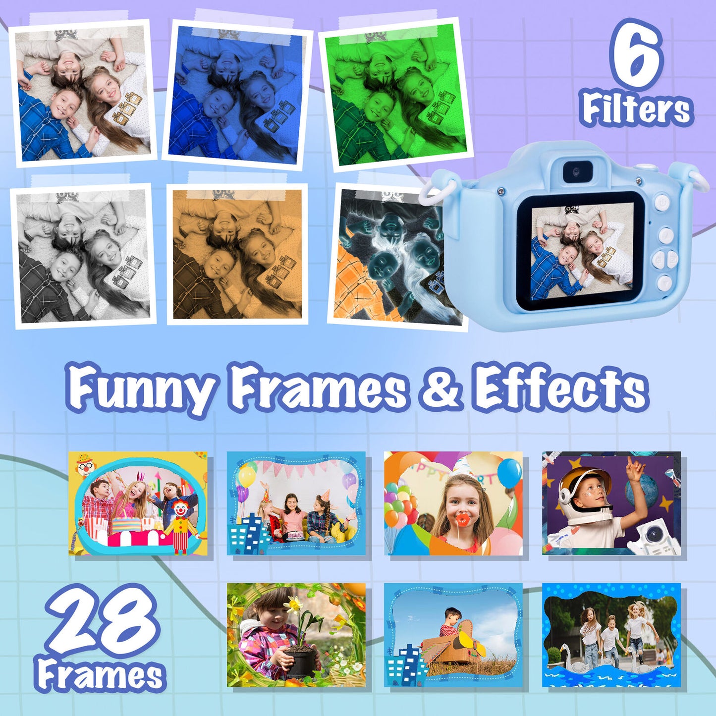 Kids Digital Dual Lens Camera, 4x Zoom and HD Video Recording (Blue)