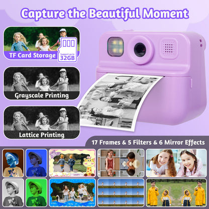 Kids 48MP Instant Print Camera with Dual Lens and 1080P HD Video