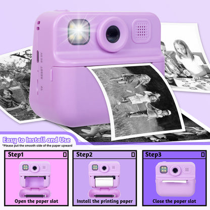 Kids 48MP Instant Print Camera with Dual Lens and 1080P HD Video