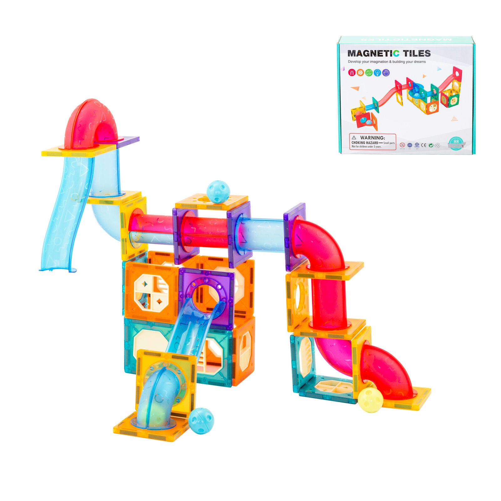 88 Pcs non-toxic STEM Educational, Durable Magnetic Tiles/Puzzle with Storage Bag - SuperSaverAU - view 4