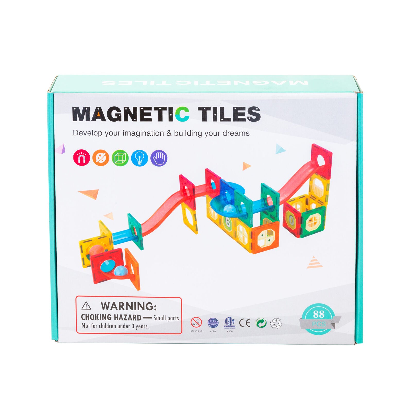 88 Pcs non-toxic STEM Educational, Durable Magnetic Tiles/Puzzle with Storage Bag - SuperSaverAU - view 6