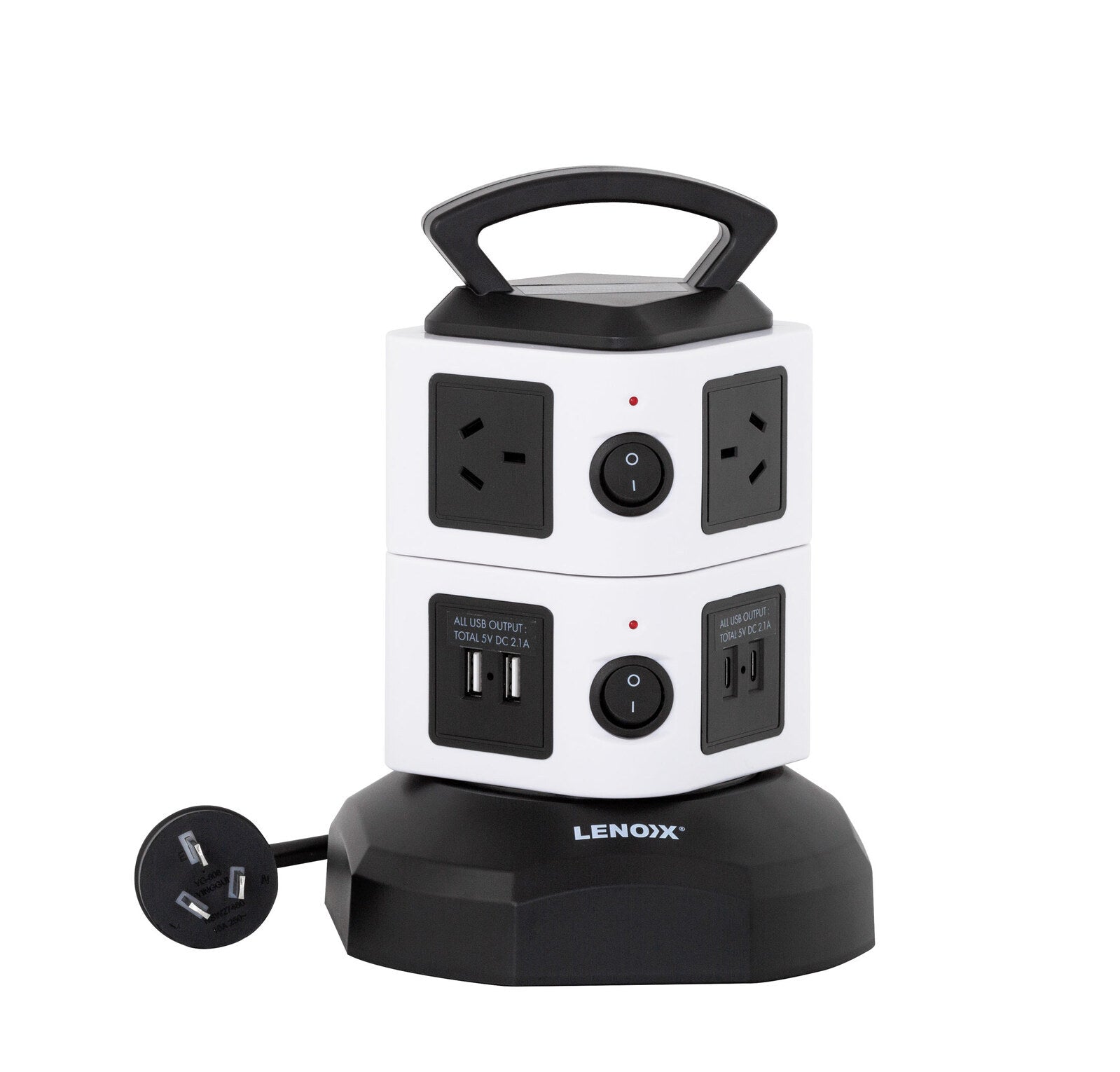 Lenoxx Tower Power Board with 6 Outlets and 4 USB Ports - Black/White - SuperSaverAU - view 1